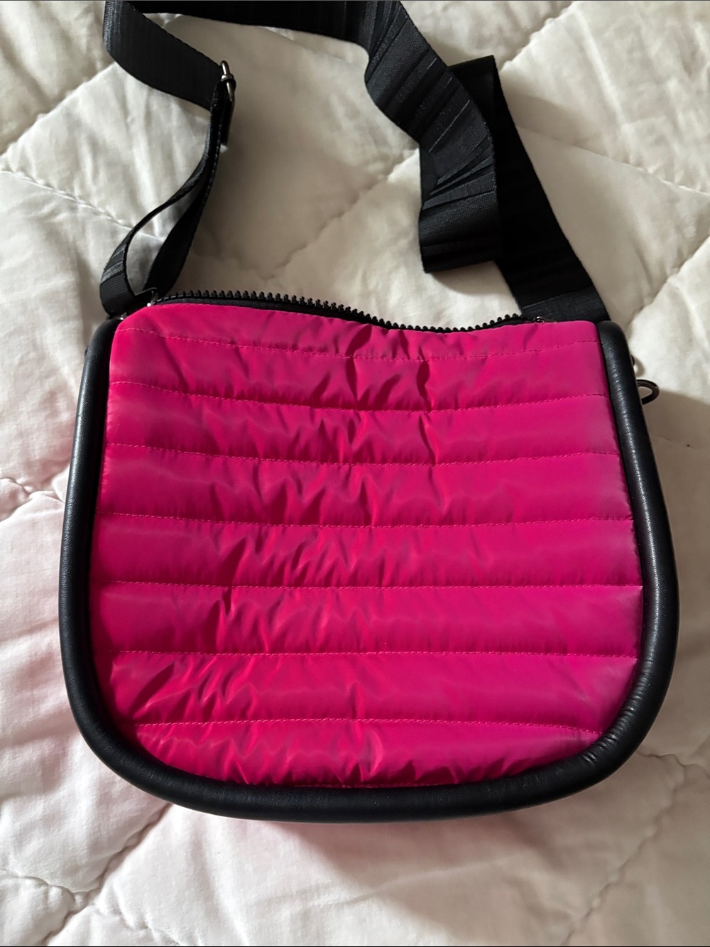 Hot Pink Quilted Crossbody Bag with Adjustable Strap
